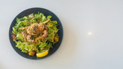 Soft shell crab salad isolated on white background