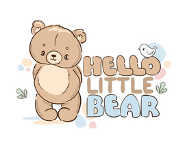 Hand Drawn Cute Teddy Bear, vector illustration, Print for baby, newborns design 