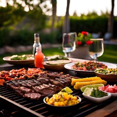 Outdoor-barbecue-with-friends-and-family-enjoying-grilled-carne-asada-and-other-mexican-delica 
