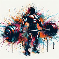 illustration of A powerlifter with splashes of paint surrounding for t-shirt designs