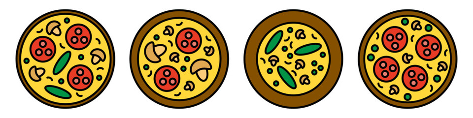 Pizza in cartoon flat style. Vector illustration for food design, cafes and restaurants.