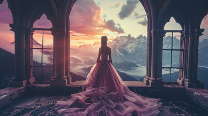 Artistic processing Fantasy girl princess in pink dress