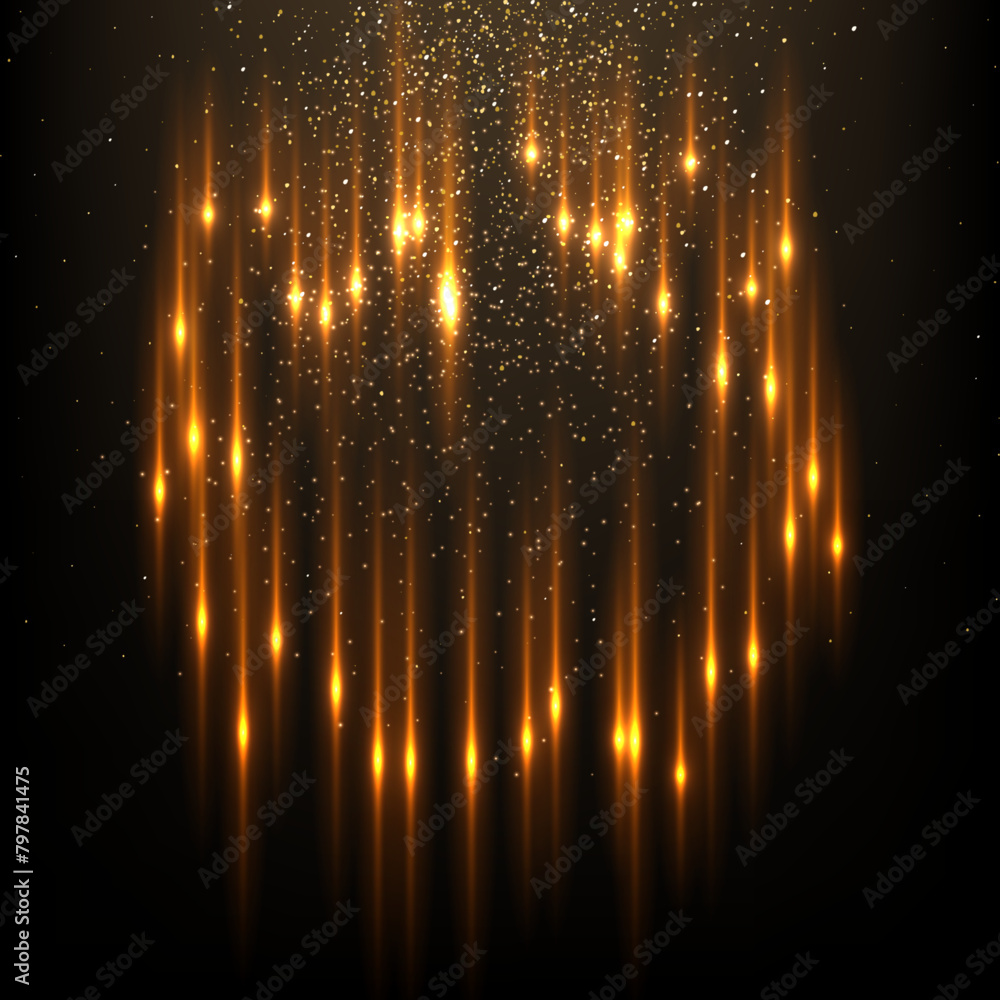 Canvas Prints gold flash rays and sparks with glow light effect vector illustration. realistic 3d shiny golden fie