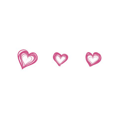 Set of 3 pink heart icons, simple vector cartoon doodle style illustration elements for product or web design.