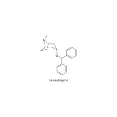 Benzatropine  flat skeletal molecular structure Anticholinergic drug drug used in Parkinsonism treatment. Vector illustration scientific diagram.
