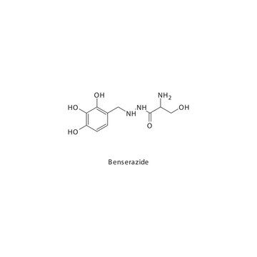 Benserazide&nbsp; flat skeletal molecular structure AAAD inhibitor drug used in Parkinson's disease treatment. Vector illustration scientific diagram.