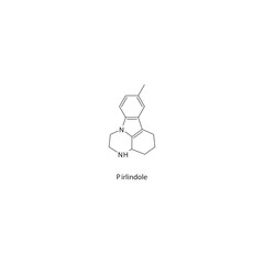 Pirlindole  flat skeletal molecular structure MAO A inhibitor drug used in depression treatment. Vector illustration scientific diagram.