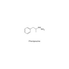 Pheniprazine  flat skeletal molecular structure MAO inhibitor drug used in depression treatment. Vector illustration scientific diagram.