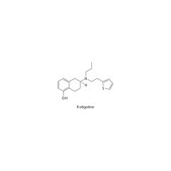 Rotigotine flat skeletal molecular structure Dopamine agonist - non ergot drug used in Parkinson's disease treatment. Vector illustration scientific diagram.