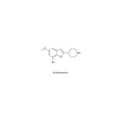 Brofaromine  flat skeletal molecular structure MAO A inhibitor drug used in depression treatment. Vector illustration scientific diagram.