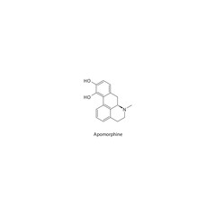 Apomorphine flat skeletal molecular structure Dopamine agonist - non ergot drug used in Parkinson's disease treatment. Vector illustration scientific diagram.