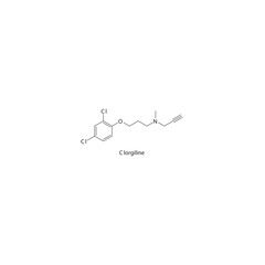 Clorgiline  flat skeletal molecular structure MAO A inhibitor drug used in depression treatment. Vector illustration scientific diagram.