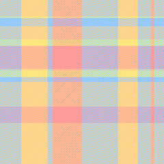 Bedding fabric texture plaid, pano pattern background tartan. Garment vector seamless textile check in amber and cyan colors.