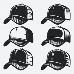 Trucker Hat Silhouette Vector Set Silhouettes Bundle Collection