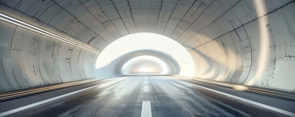 A road in the architectual concrete tunnel  highway with empty asphalt.