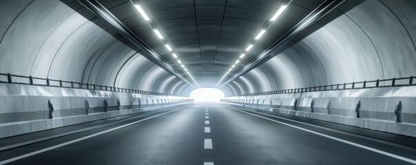 Naklejka premium A road in the architectual concrete tunnel highway with empty asphalt.