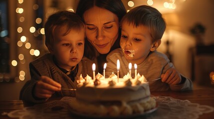 Little girl's birthday, parents eating cake together