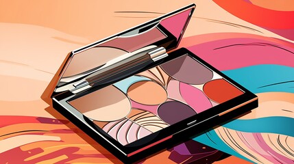 Elegant vector design featuring various makeup palettes with shimmering eyeshadows and vibrant blush colors. - obrazy, fototapety, plakaty