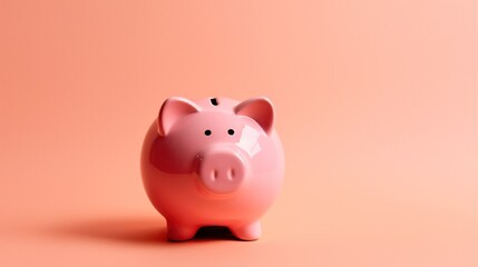 Glossy ceramic vivid pink piggy bank on a centre on a bright pink background