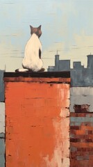 A cat on the rooftop painting architecture mammal