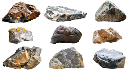 Set of boulder rock isolated on white or transparent background png cutout