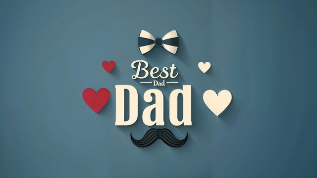 Tie and a mustache and word "best dad" written blue background