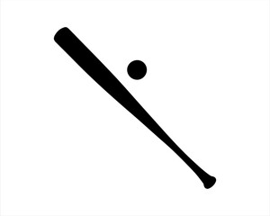 Baseball bat and ball silhouette vector illustration isolated on white background