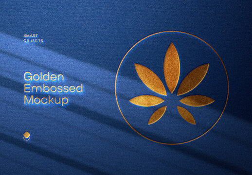 Blue Golden Embossed Logo And Text Mockup