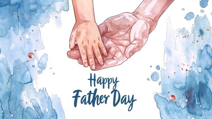 Watercolor painting of a father and daughter holding hands ,fathers day card, 