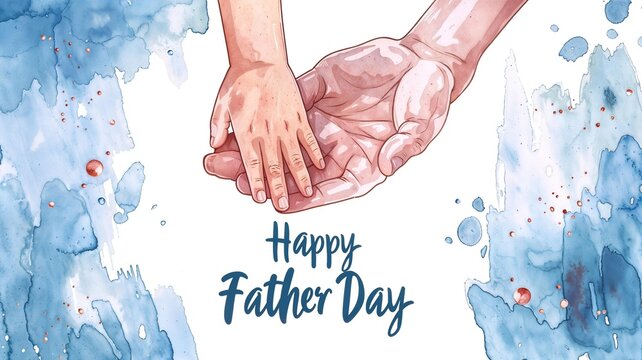 Watercolor painting of a father and daughter holding hands ,fathers day card, 