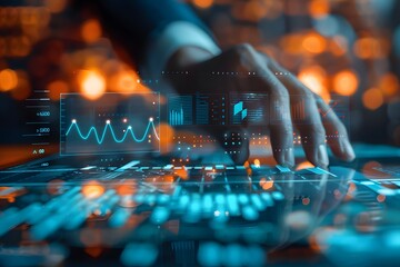 Analysis of graphs and data for business investment, real estate stocks, graphics for use with touch screens.