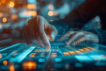 Analysis of graphs and data for business investment, real estate stocks, graphics for use with touch screens.