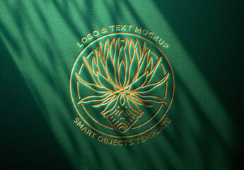 Fototapeta na wymiar Green Golden Embossed Logo And Text Mockup