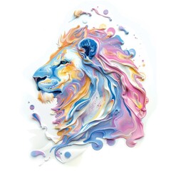 Acrylic pouring lion painting art white background