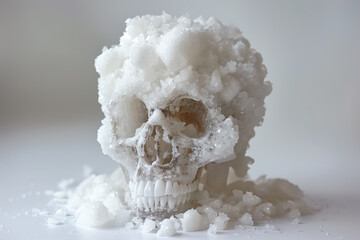 salt skull sculpture highlighting the health risks associated with excessive sodium intake in diets, promoting nutritional awareness