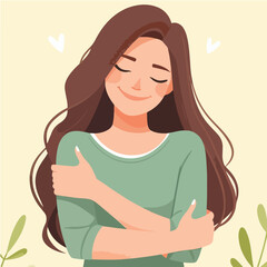 Vector a girl with a green shirt that says quot she is hugging quot