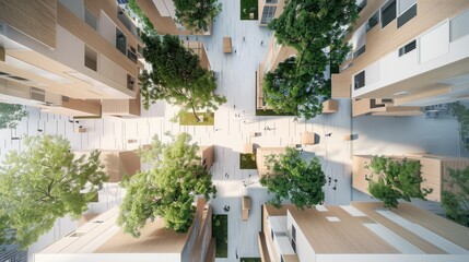 Architectural model of a sustainable building complex with green roofs, integrating urban design with eco-friendly practices - AI generated