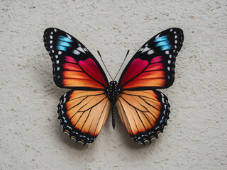 Mariposa colorida posa en la pared