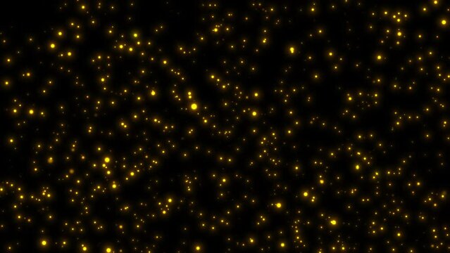 4K Gold Explosion effect. Festive Fireworks. Isolated on black background. Floating golden sparkles. Glowing Particles. Overlay. 60 fps Gold light motion with sparkles, magic glow 3d effect. Elegance