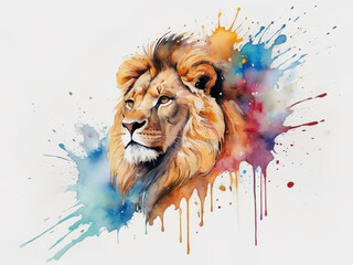 Face Lion king watercolor paint, splash of colorful