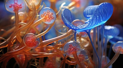 3D render of a coral reef with blue and orange translucent branches