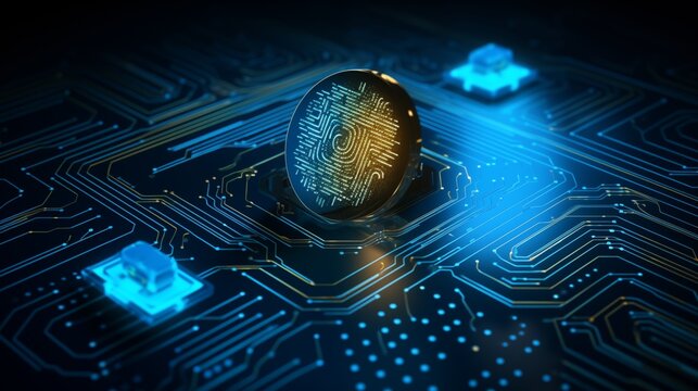 2fa authentication login or cybersecurity fingerprint and secure online connection of professional Enterprise resource planning ERP electronic account, wide futuristic banner design.