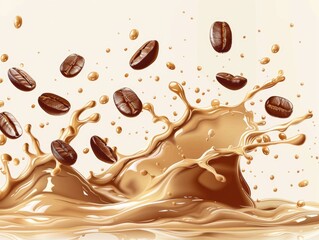 Coffee beans and coffee splashes