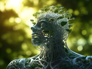 A biopunk character made of vines and leaves - obrazy, fototapety, plakaty