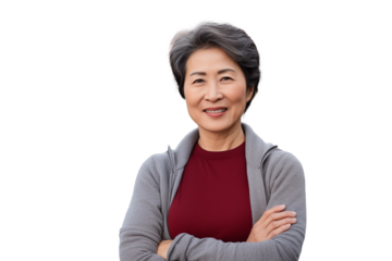 Middle aged Chinese woman on isolated chroma key background
