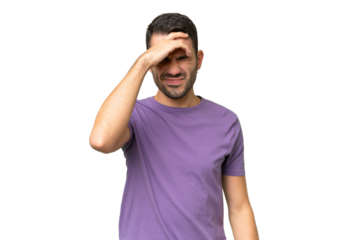 Young handsome caucasian man over isolated background with headache