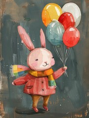 Children's painted rabbits and balloons