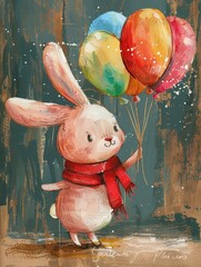 Children's painted rabbits and balloons