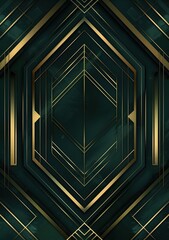 Obraz premium Sophisticated Abstract Art with Dark Green and Gold Geometric Shapes, Inspired by Art Deco 