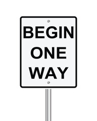 Traffic road sign Begin one way on white background